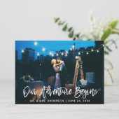 Carte De Remerciements Notre aventure commence Mariage de script de bross (Debout devant)