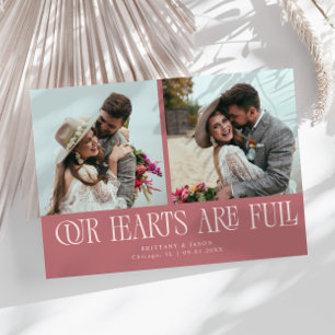 Carte De Remerciements Notre cœur est plein Photo de mariage rose