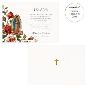 Carte De Remerciements Notre-Dame de Guadalupe Roses Funérailles catholiq