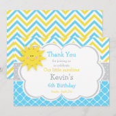 Carte De Remerciements Notre petit Anniversaire bleu et jaune soleil (Devant / Derrière)