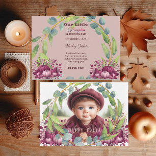 Carte De Remerciements Notre petit Citrouille pourpre 1er anniversaire au