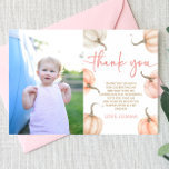 Carte De Remerciements Notre petite fête d'anniversaire en rose Citrouill<br><div class="desc">Voici notre petit Citrouille rose blanc automne personnalisé photo fête d'anniversaire Carte de remerciements!</div>