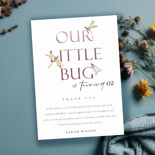 Carte De Remerciements Notre Petite libellule rose Bug N'Importe Quel Âge