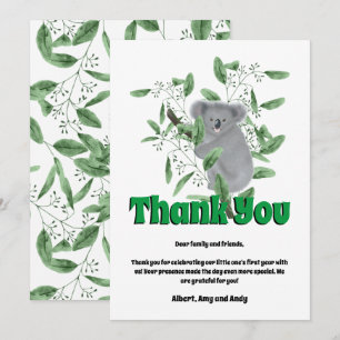 Carte De Remerciements Nounours de koala mignon grimpant à un eucalyptus