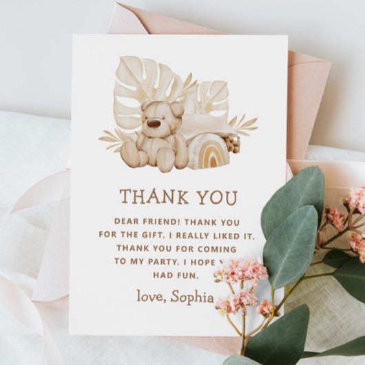 Carte De Remerciements Nounours ours en peluche | Anniversaire de enfants