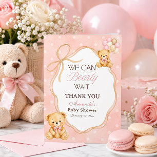 Carte De Remerciements Nous Pouvons à Peine Attendre Fille Ourson Rose Ba