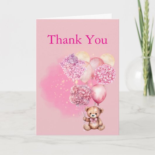 Carte De Remerciements Nous Pouvons Bearly Pink Balloon Hydrangea (Devant)