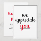 Carte De Remerciements Nous Vous Apprécions (Devant / Derrière)