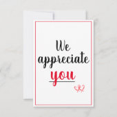 Carte De Remerciements Nous Vous Apprécions Appréciation Gesture Coeurs (Devant)