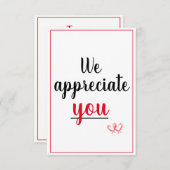 Carte De Remerciements Nous Vous Apprécions Appréciation Gesture Coeurs (Devant / Derrière)