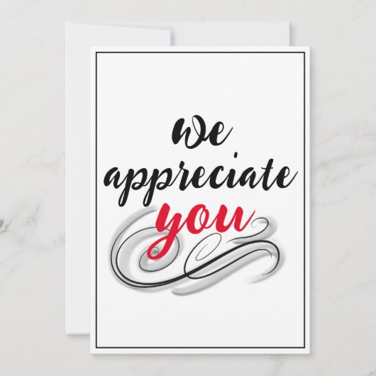 Carte De Remerciements Nous Vous Apprécions Script Scroll Appréciation (Devant)