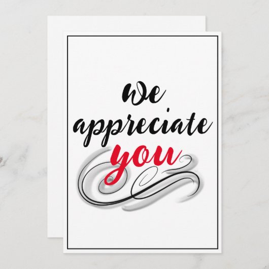 Carte De Remerciements Nous Vous Apprécions Script Scroll Appréciation (Devant / Derrière)