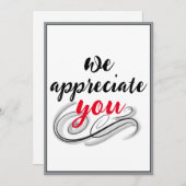 Carte De Remerciements Nous Vous Apprécions Script Scroll Grey Appréciati (Devant / Derrière)