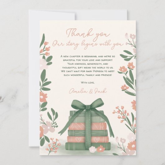 Carte De Remerciements Nouveau chapitre Livres Whimsical Sage Baby shower (Devant)