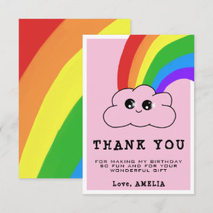 Carte De Remerciements Nuage Arc-en-ciel Mignon Kawaii Rose Fille Anniver