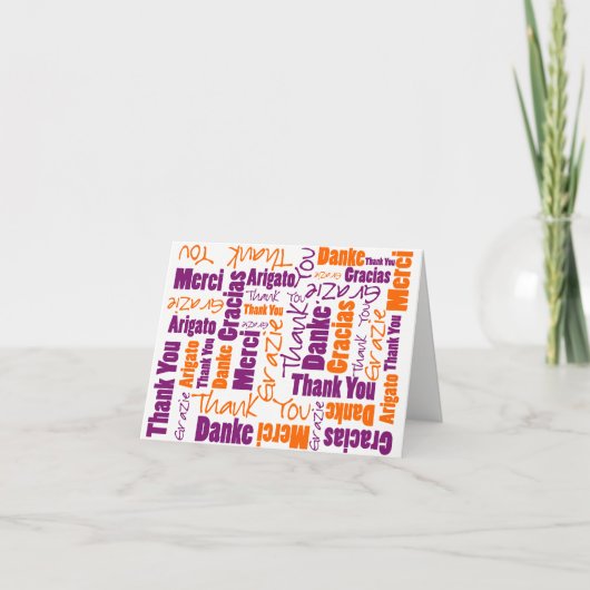 Carte De Remerciements Nuage de mots multilingue Orange Violet Typograph (Devant)
