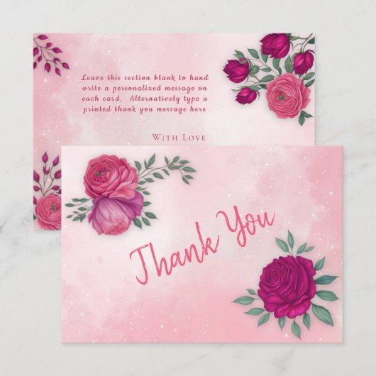 Carte De Remerciements Nuances de Magenta Rose Rose Moderne Floral Boho (Devant / Derrière)