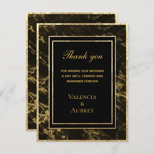 Carte De Remerciements Nuits En Granite & Mariage Or (Devant / Derrière)