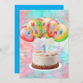 Carte De Remerciements Numéro 1 Bougie sur gâteau, Joyeux anniversaire, C (Devant / Derrière)