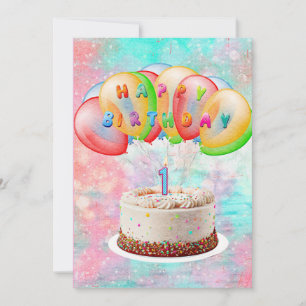 Carte De Remerciements Numéro 1 Bougie sur gâteau, Joyeux anniversaire, C