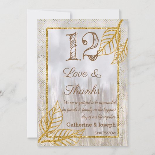 Carte De Remerciements Numéro de tableau des Feuilles de châtaignes d'or (Devant)