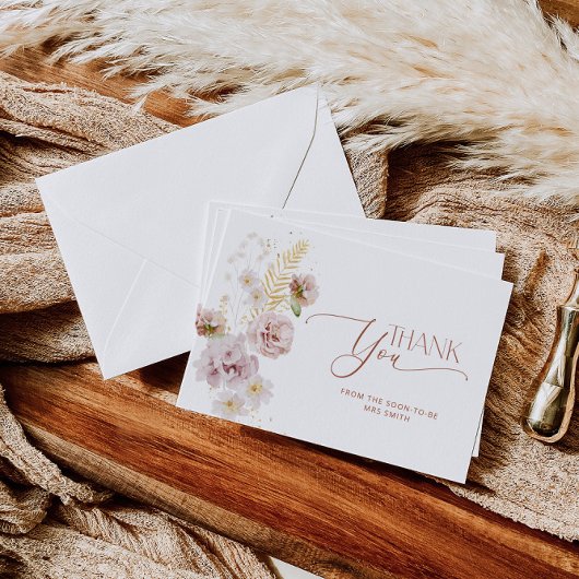 Carte de remerciements nuptiale fleurie minimalist