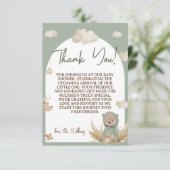 Carte De Remerciements Nursery Boho Bear Baby shower vert Floral (Debout devant)