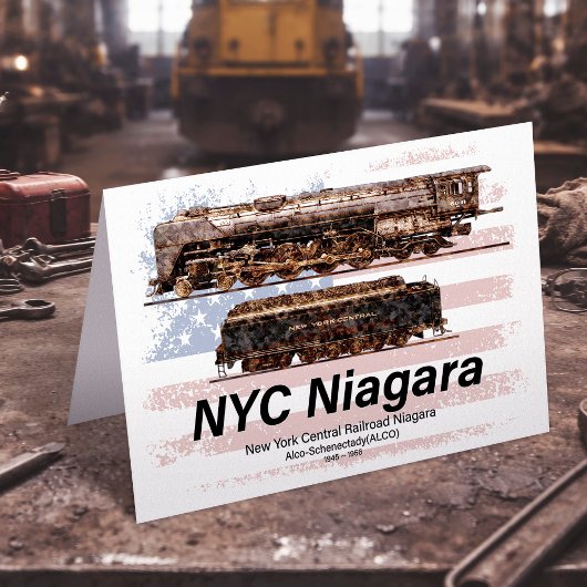Carte De Remerciements NYC Niagara Steam Locomotive Profile Drapeau améri