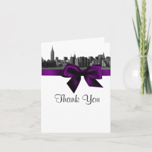 Carte De Remerciements NYC Wide Skyline Etched BW Purple Thank You