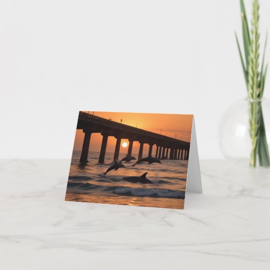 Carte De Remerciements Ocean Beach Pier - Plage Sunset Dolphins (Devant)