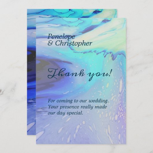 Carte De Remerciements Océan moderne Eau Bleu Plage Abstraite Mariage (Devant / Derrière)