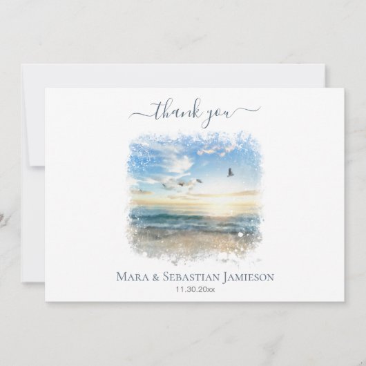 Carte De Remerciements *~* Ocean Sea Beach Peinture AR7 Mariage (Devant)