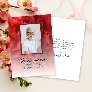 Carte De Remerciements Œillet rouge floral funéraire souvenir sympathie