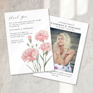 Carte De Remerciements Oeillets Floral Sympathy Funeral Memorial