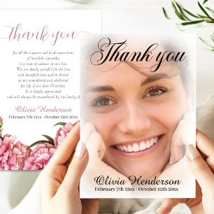 Carte De Remerciements Oeillets roses Soft White Photo Memorial