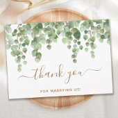 Carte De Remerciements Officier Mariage du script d'or Eucalyptus vert