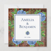 Carte De Remerciements Officier Mariage Rustique Bois Blue Hydrangeas (Dos)