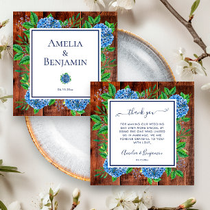 Carte De Remerciements Officier Mariage Rustique Bois Blue Hydrangeas