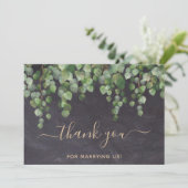 Carte De Remerciements Officier Rustique Mariage Eucalyptus Vert Or (Debout devant)