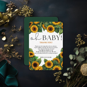 Carte De Remerciements "Oh Baby" Baby shower de tournesol moderne et élég