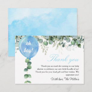 Carte De Remerciements Oh Boy ballon verdure eucalyptus shower bébé