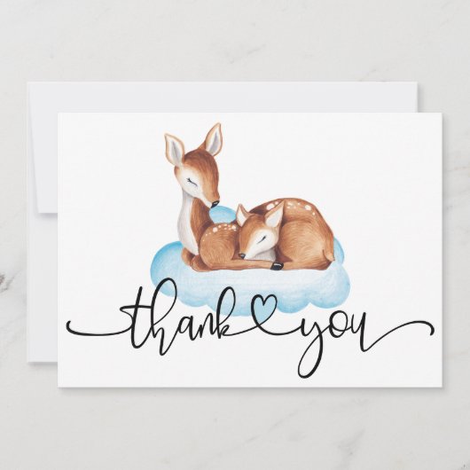 Carte De Remerciements Oh Deer Baby shower Aquarelle Bleu Cloud (Devant)