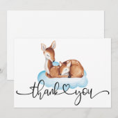 Carte De Remerciements Oh Deer Baby shower Aquarelle Bleu Cloud (Devant / Derrière)