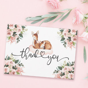 Carte De Remerciements Oh Deer Baby shower Aquarelle rose Floral