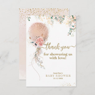 Carte De Remerciements Oh Fille Balloon rose Baby shower Floral Eucalyptu