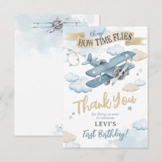 Carte De Remerciements Oh How Time Flies Airplane Blue Boy Birthday Party