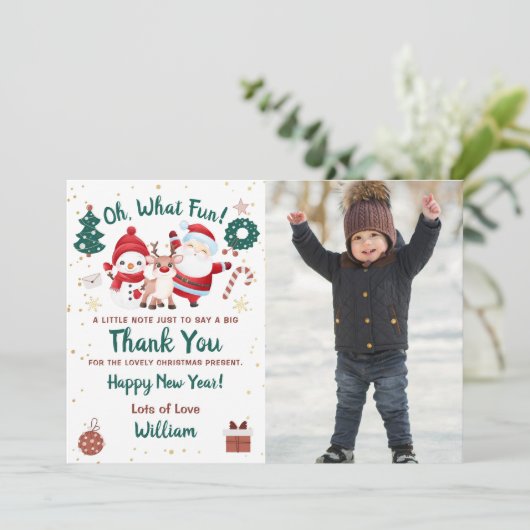 Carte De Remerciements Oh Quelle Joie Père Noël Noël Fête Photo (Debout devant)