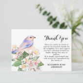 Carte De Remerciements Oiseau d'aquarelle commémorative Sympathie florale (Debout devant)