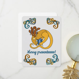 Carte De Remerciements Oiseau de renne avec cloches et cadeaux de Noël