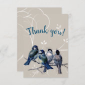 Carte De Remerciements Oiseaux bleus sur une branche (Devant / Derrière)